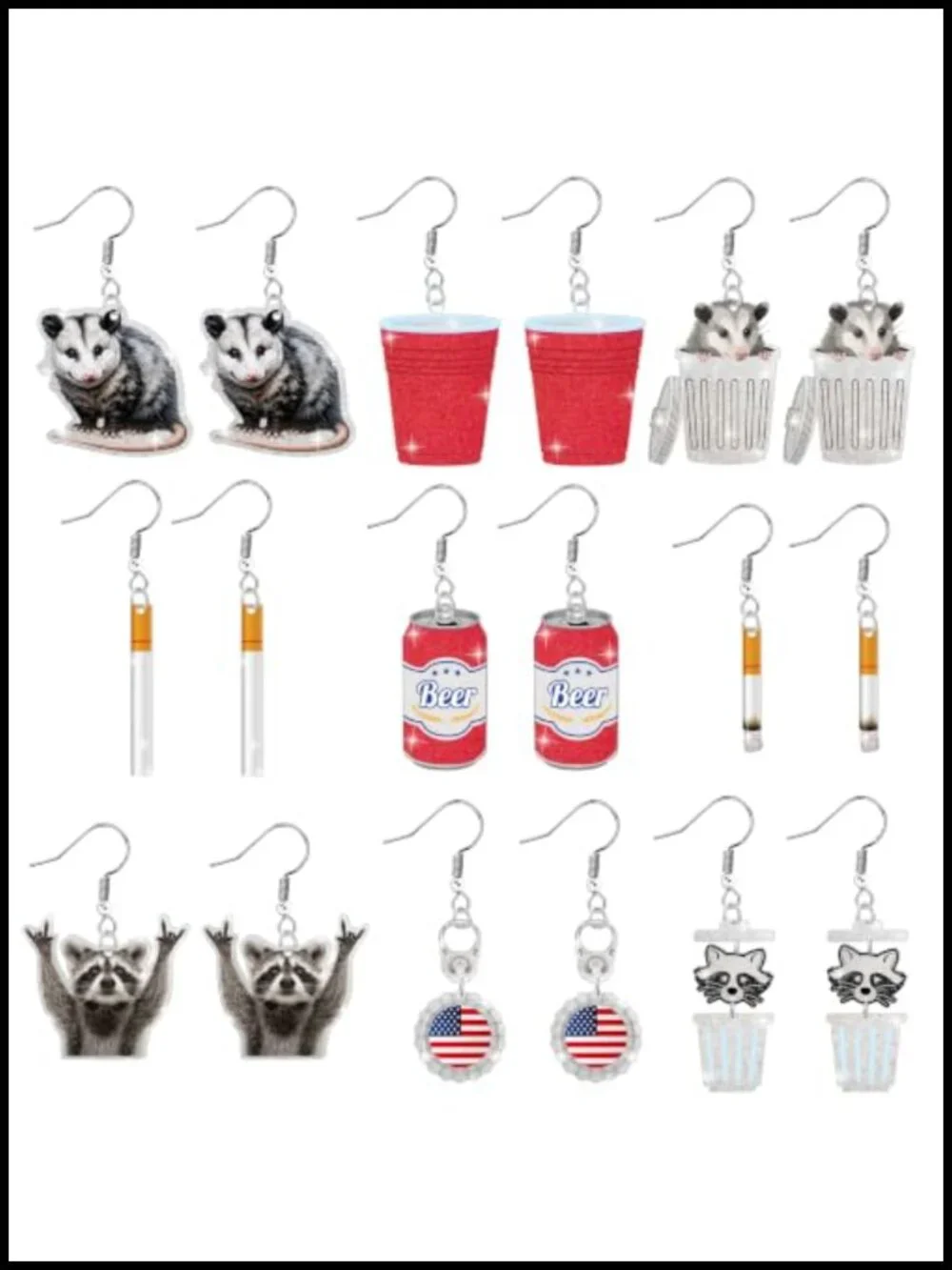 Hillbilly Bash Glitter Earrings 9 Pairs Acrylic Dangle Novelty